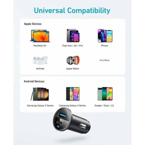 ANKER انكر - شاحن سيارة بمنفذ تايب سي و منفذ يو اس...