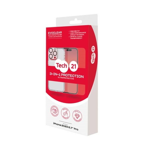 Tech21 تك 21 بكج حماية شفاف ايفون 15 العادي 3 في 1...