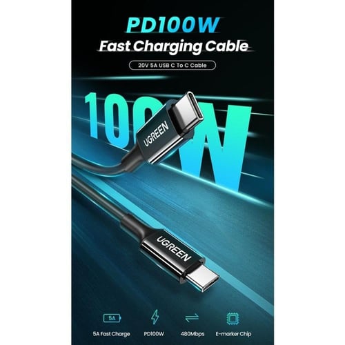 U GREENسلك شاحن يوجرين من USB-C إلى USB-C بطول 2 م...