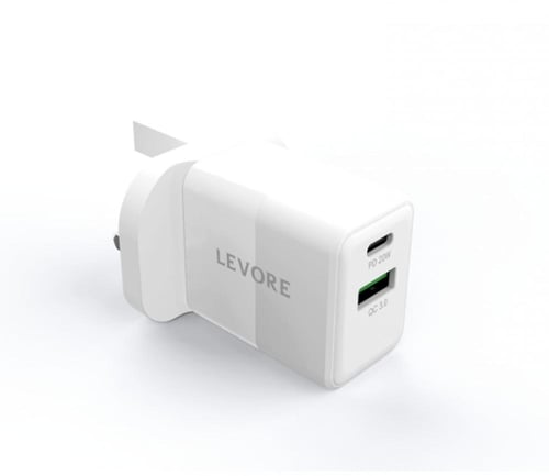 LEVORE ليفوري شاحن جداري 20 واط منفذ PD وUSB - أبي...