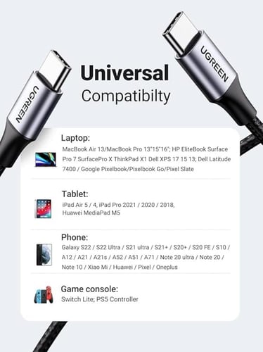 ugreen = كيبل ايفون تايب سي تايب سي 60 واط 1 متر ق...