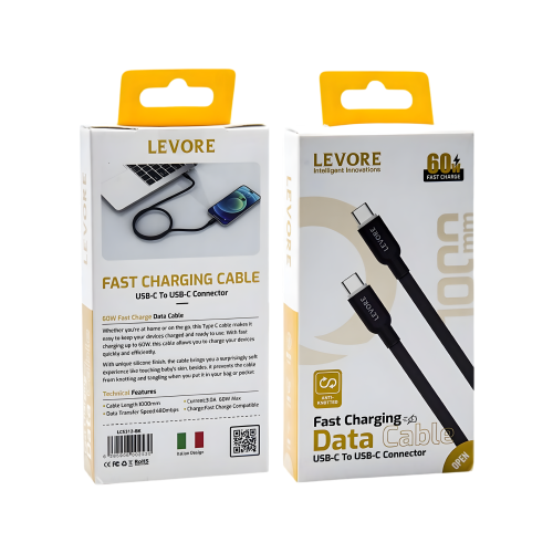 Levore ليفوري سلك شاحن USB-C إلى USBC-C بطول 1 م و...