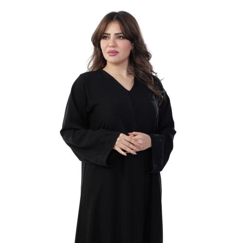 Black hand-embroidered abaya, soft silk, Korean