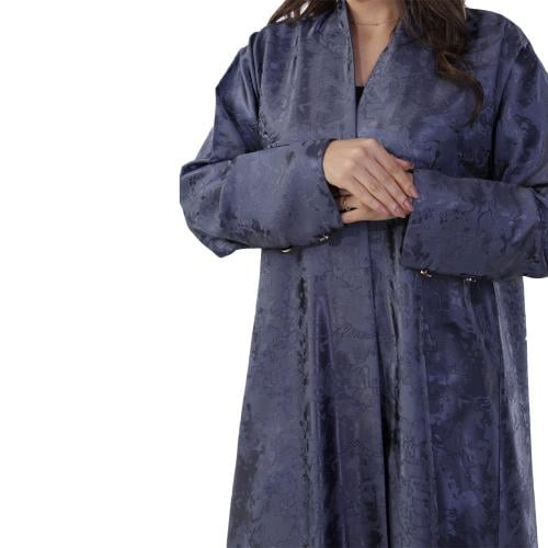 Sky blue jacquard silk, silver buttons, all-day comfort