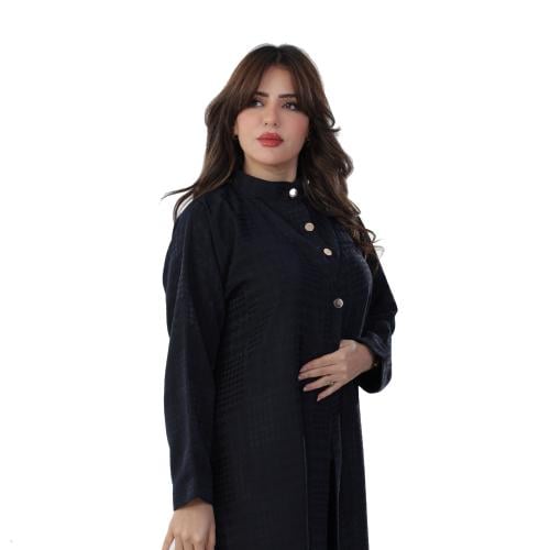 Silk jacquard floral pattern in navy blue, two layers with modern design and gold buttons