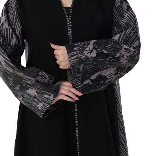 Beige abaya with jacquard and embroidered edges, perfect coordination