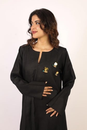 جلابية النحلات لينن للكبار | اسود