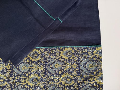 عباية لينن مع قطن مطرز | كحلي و زيتي