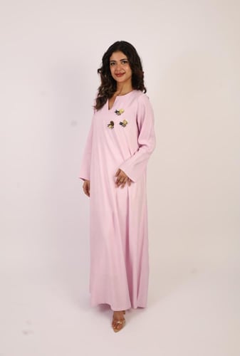 جلابية النحلات لينن للكبار | وردي