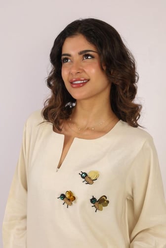 جلابية النحلات لينن للكبار | بيج