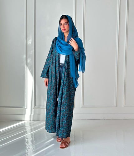 عباية قطن مشجر| ازرق
