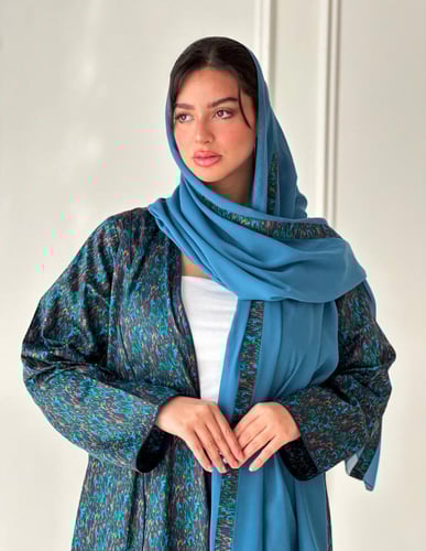 عباية قطن مشجر| ازرق