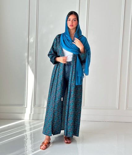 عباية قطن مشجر| ازرق