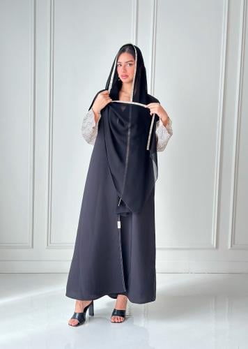 عباية كريب مغسول مع قطن | رمادي