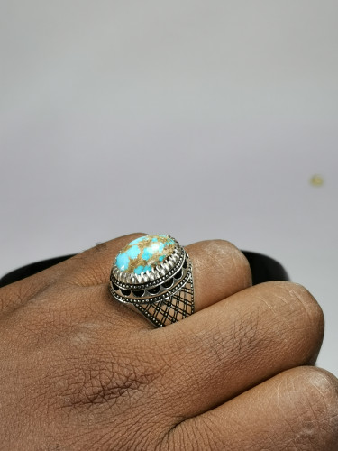 خاتم الفضة بحجر فيروز نيشابوري ايراني بصياغة الأست...