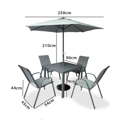 طقم طاولة طعام خارجية مع 4 كراسي ومظلة – لون رمادي