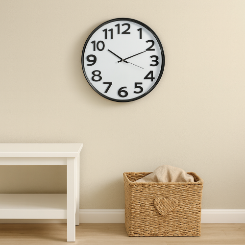 ساعة حائط دائرية بإطار أسود مقاس 40 سم