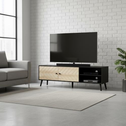 طاولة تلفزيون بلازما 160 سم خشب ماليزي - اسود وبيج