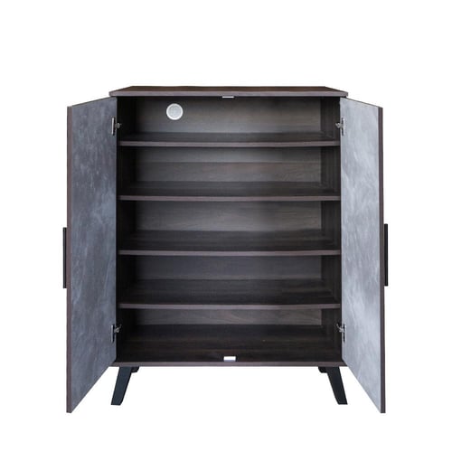 خزانة أحذية بابين خشب ماليزي – بني غامق مع رمادي