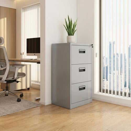 Metal file cabinet, 3 drawers, gray