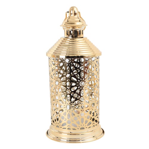 فانوس معدني مزخرف بإضاءة دافئة -ذهبي