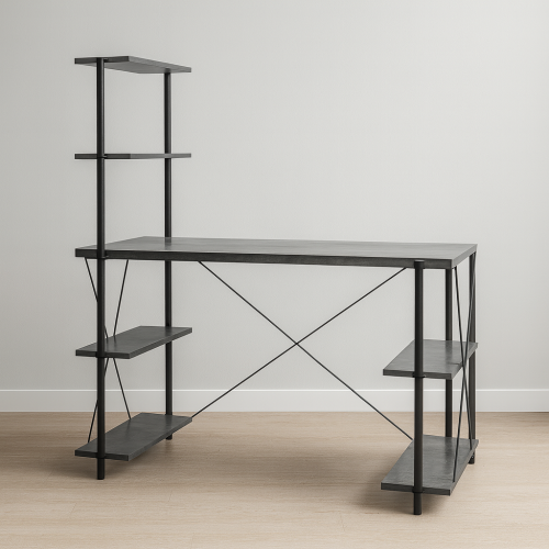 مكتب مع وحدة رفوف - رمادي