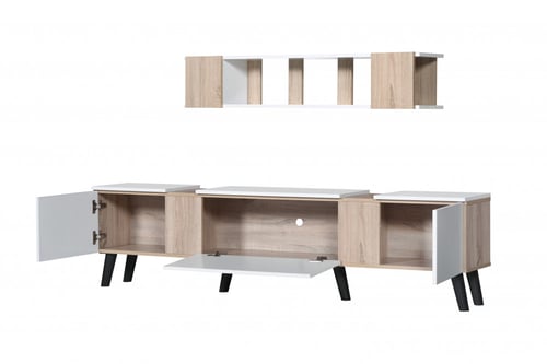 طاوله تلفزيون خشبية 3 درج مع ارفف جدار خشب ماليزي...