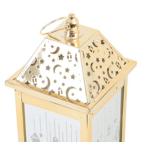 فانوس ذهبي مزخرف مع إضاءة بطارية مثالية للمناسبات...