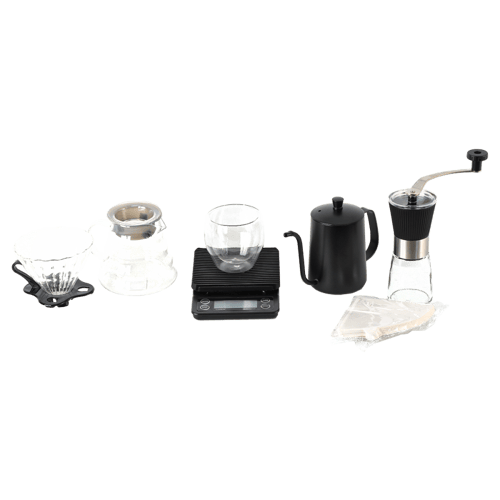 حقيبة قهوة مقطرة V60 مع ادوات القهوة