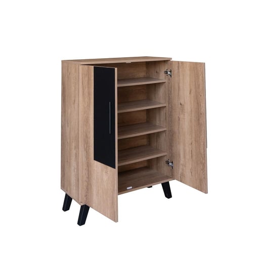 خزانة أحذية بابين خشب ماليزي 80 سم - بيج وأسود