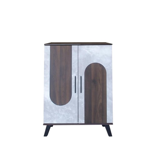 خزانة أحذية بابين خشب ماليزي – بني غامق مع رمادي