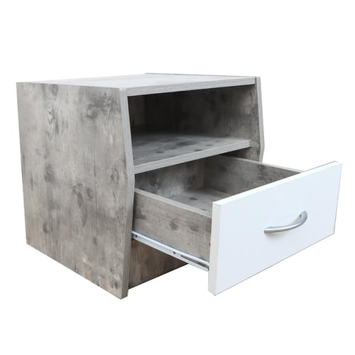 طاولة السرير خشب ماليزي درج واحد مع رف لون رمادي و...