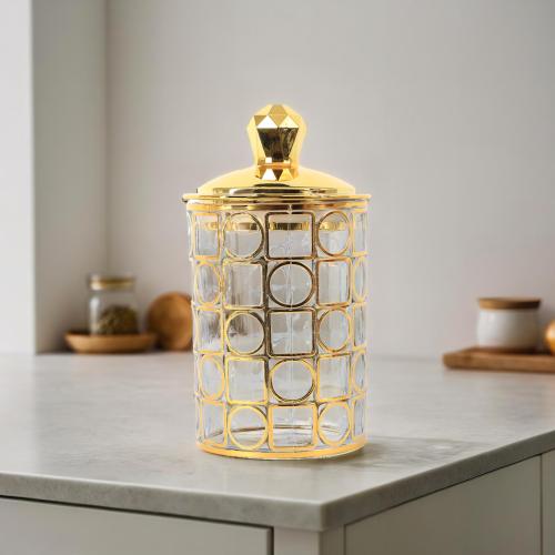 علب السكر والشاي أكريليك شفافة بغطاء ذهبي