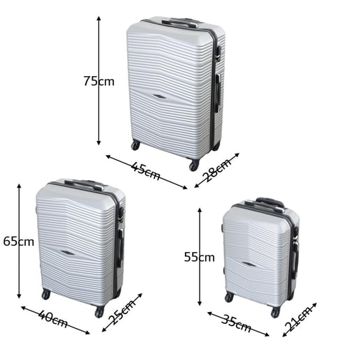 شنط سفر طقم 3 قطع نيو ترافيل بعجلات دوارة - فضي