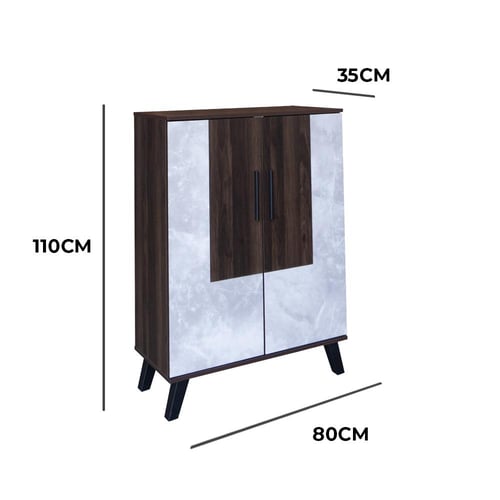 خزانة أحذية بابين خشب ماليزي 80 سم – بني غامق مع ر...