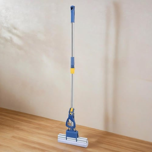 ممسحة تنظيف أرضيات بعصا يدوية - لون أصفر أو أزرق