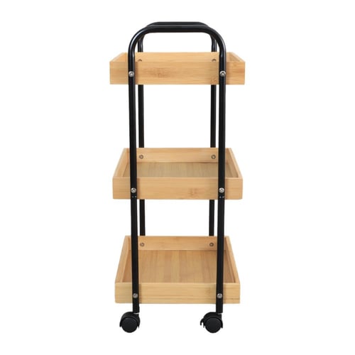 عربة خدمة بعجلات متحركة - خشبي وأسود