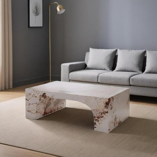 طاولة قهوة أسمنت هندسي مركب بديل الرخام - بيج وبني