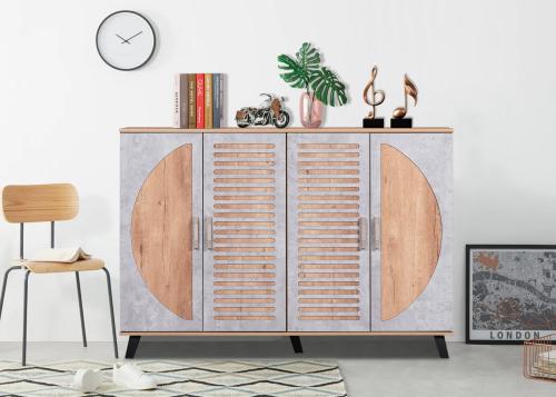 خزانة أحذية 4 أبواب ماليزي - بيج ورمادي