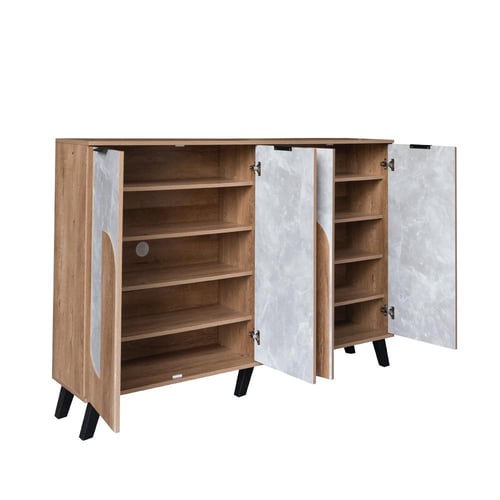 خزانة أحذية 4 أبواب خشب ماليزي 160 سم - خشبي ورماد...