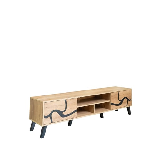 طاولة تلفزيون خشب ماليزي 180 سم - بيج واسود