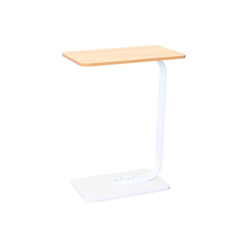 طاولة جانبية مستطيلة - ابيض وخشبي