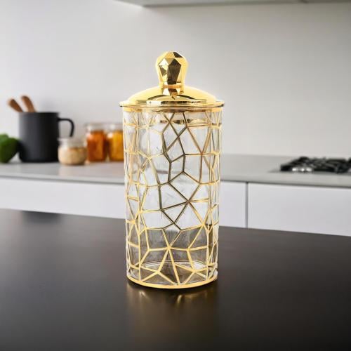 علب حفظ السكر والشاي من الاكريليك بغطاء ذهبي