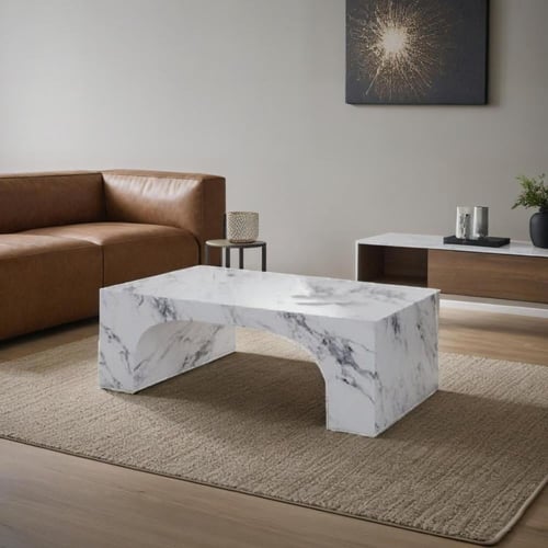 طاولة قهوة أسمنت هندسي مركب بديل الرخام - رمادي رخ...