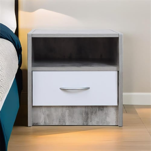 طاولة السرير خشب ماليزي درج واحد مع رف لون رمادي و...