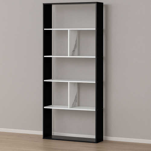 وحدة رفوف مفتوحة 5 دور , خشب ماليزي لون أسود وأبيض...