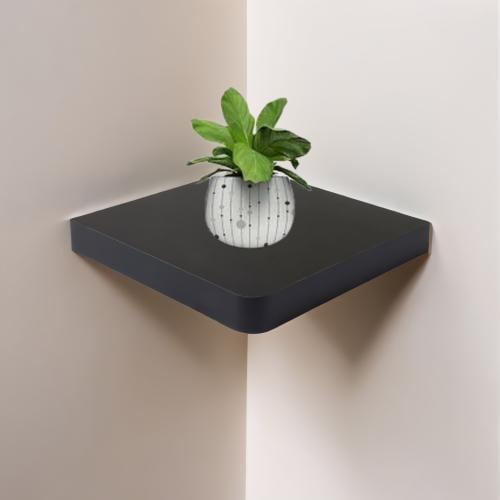 رف زاوية جداري خشبي مربع لون أسود مقاس 29*29 سم