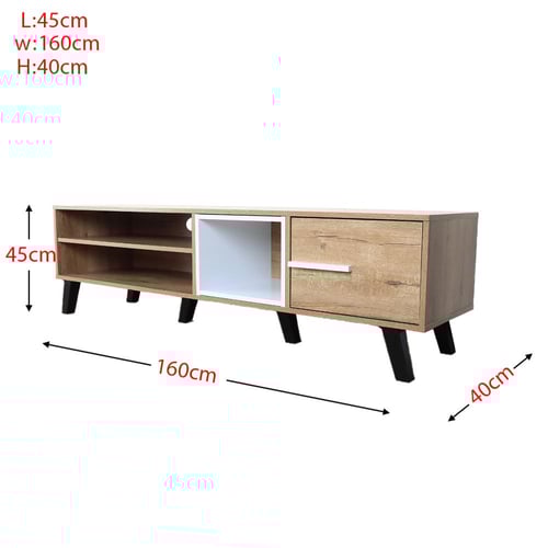 طاولة تلفزيون خشب ماليزي 160 سم مع درج و2 ارفف لون...