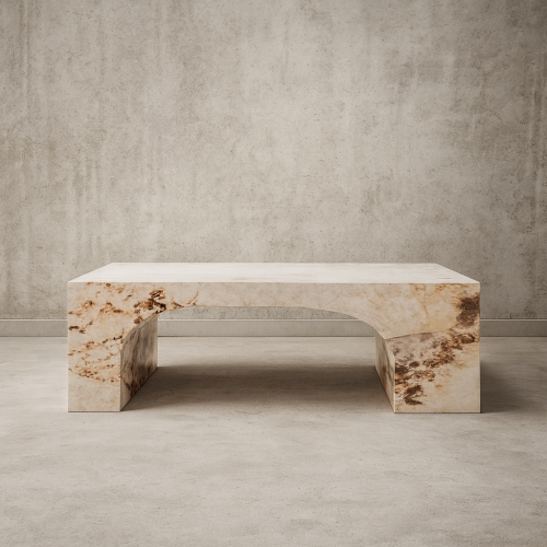 طاولة قهوة أسمنت هندسي مركب بديل الرخام - بيج وبني
