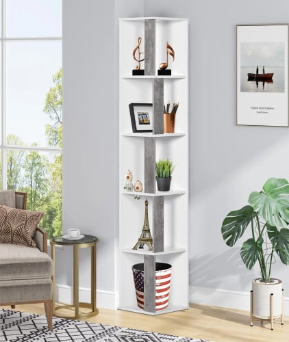 وحدة تخزين زاوية 6 رفوف لون أبيض ورمادي